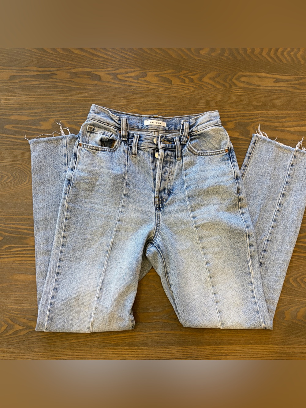 PacSun High Waisted Straight Leg Jeans Raw Hem Light Wash Size 25 - Picture 2 of 8
